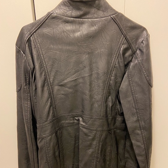 Black Vegan Leather Bomber Jacket - Picture 2 of 4